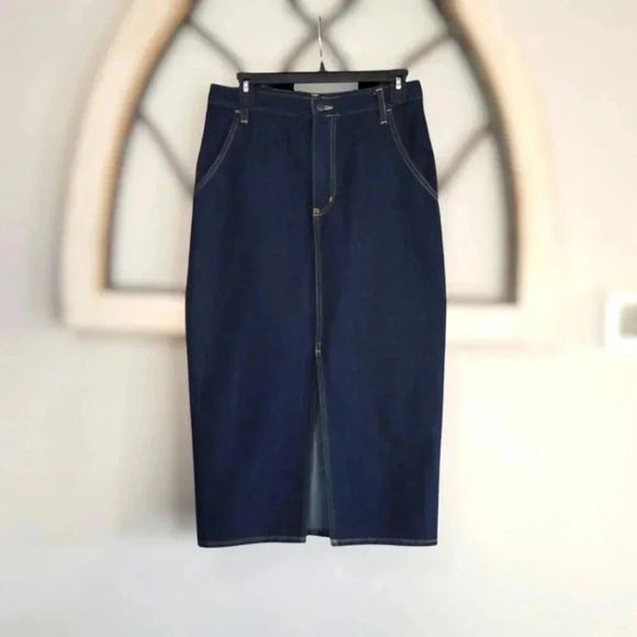 BRAPPERS Women's Boy Friend Series-Front Slit Three-quarter Skirt-Dark Blue Sz M - Picture 3 of 6